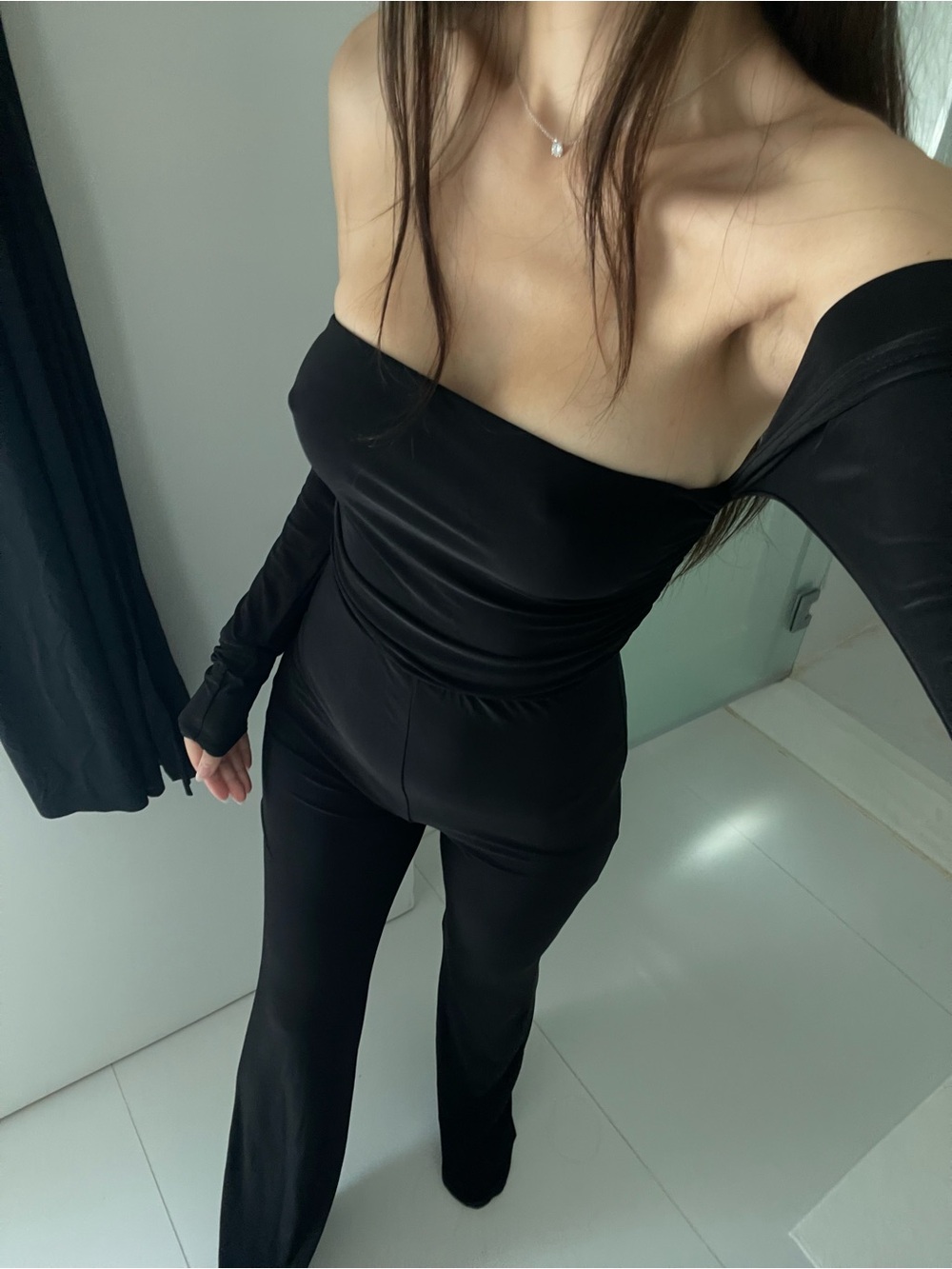Pretty little thing off shoulder black jumpsuit
